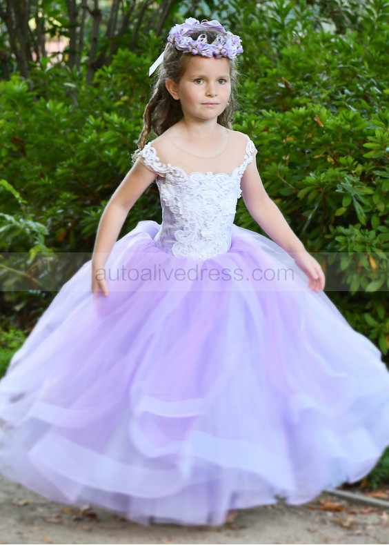 Beaded Purple Tulle Lace Fancy Flower Girl Dress Beaded Purple Tulle Lace Fancy Flower Girl Dress